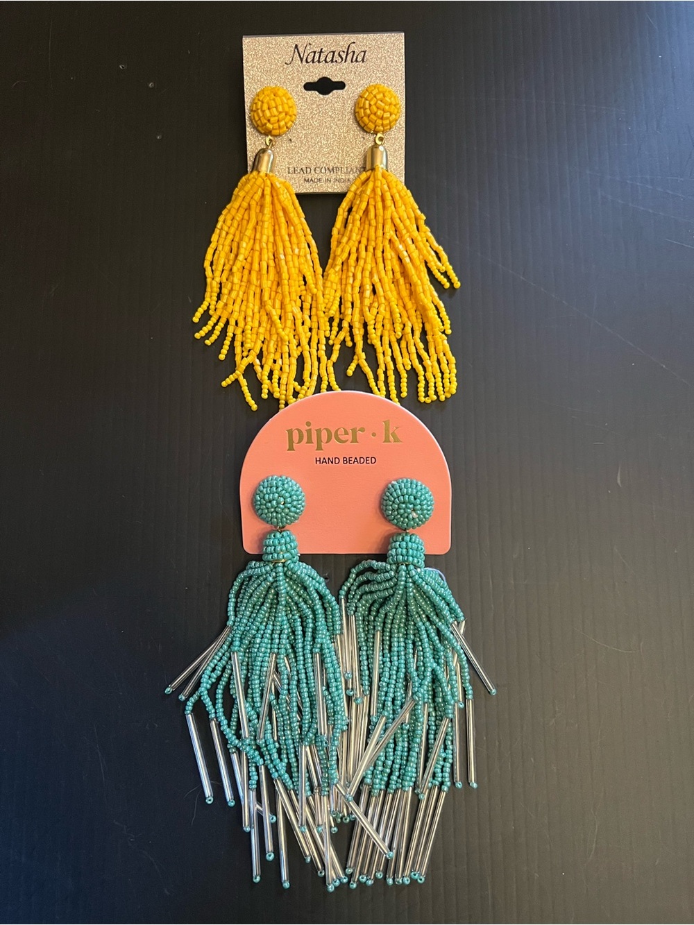 2 sets of Natasha Couture Yellow Beaded Tassel Earrings | Women Accessories